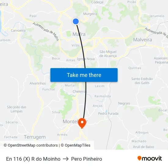 En 116 (X) R do Moinho to Pero Pinheiro map