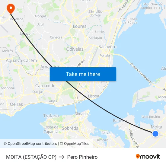 MOITA (ESTAÇÃO CP) to Pero Pinheiro map