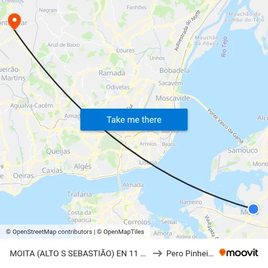 MOITA (ALTO S SEBASTIÃO) EN 11 11 to Pero Pinheiro map
