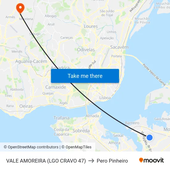 VALE AMOREIRA (LGO CRAVO 47) to Pero Pinheiro map