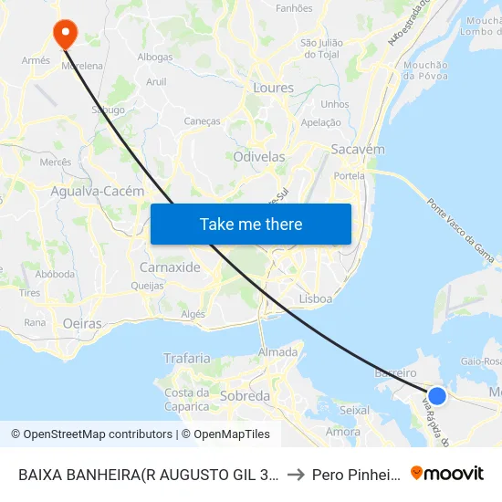 BAIXA BANHEIRA(R AUGUSTO GIL 30) to Pero Pinheiro map