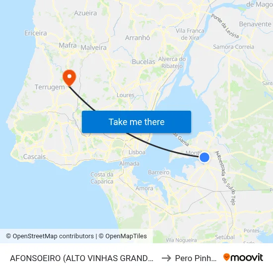 AFONSOEIRO (ALTO VINHAS GRANDES 745) to Pero Pinheiro map
