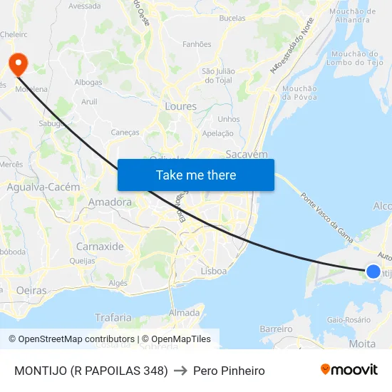 MONTIJO (R PAPOILAS 348) to Pero Pinheiro map