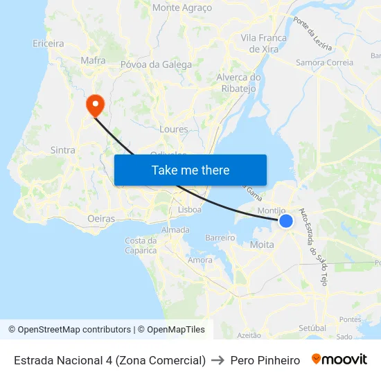 Estrada Nacional 4 (Zona Comercial) to Pero Pinheiro map