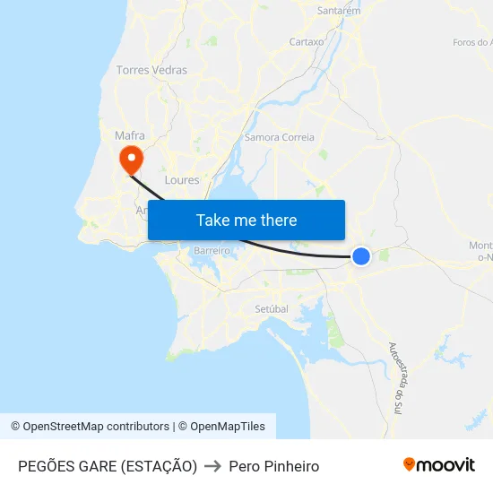 PEGÕES GARE (ESTAÇÃO) to Pero Pinheiro map