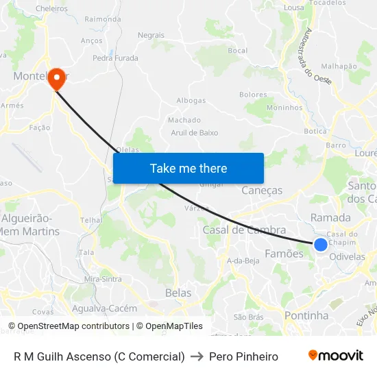 R M Guilh Ascenso (C Comercial) to Pero Pinheiro map