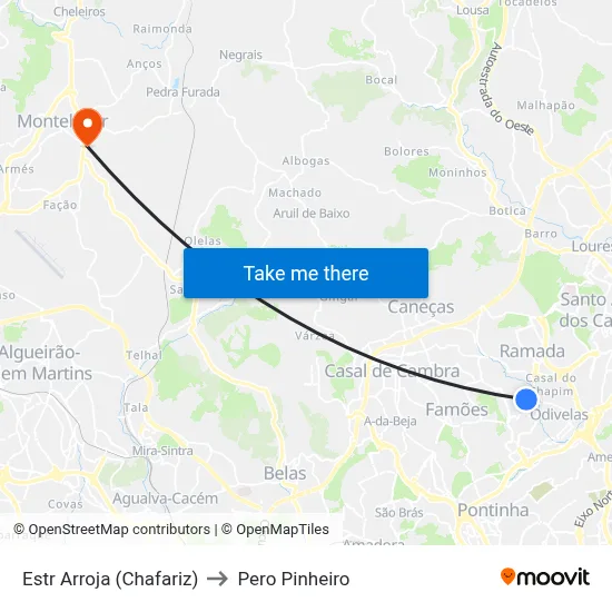 Estr Arroja (Chafariz) to Pero Pinheiro map