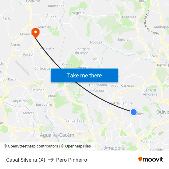 Casal Silveira (X) to Pero Pinheiro map