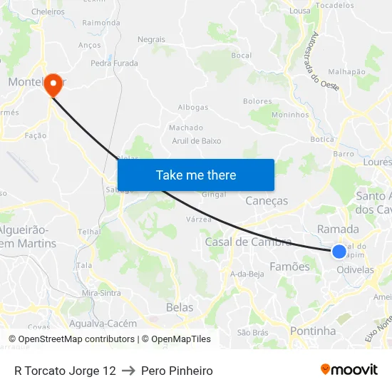 R Torcato Jorge 12 to Pero Pinheiro map