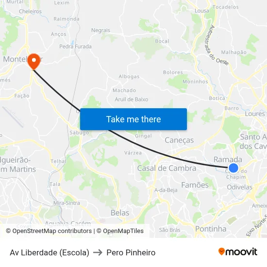 Av Liberdade (Escola) to Pero Pinheiro map