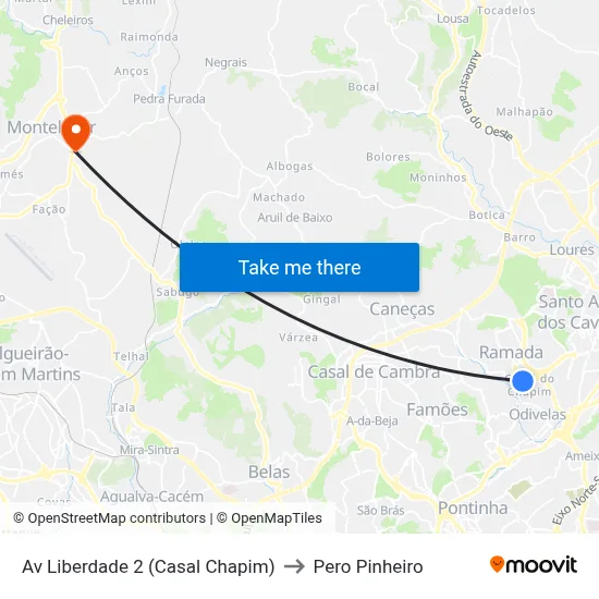 Av Liberdade 2 (Casal Chapim) to Pero Pinheiro map