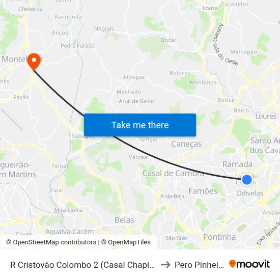 R Cristovão Colombo 2 (Casal Chapim) to Pero Pinheiro map