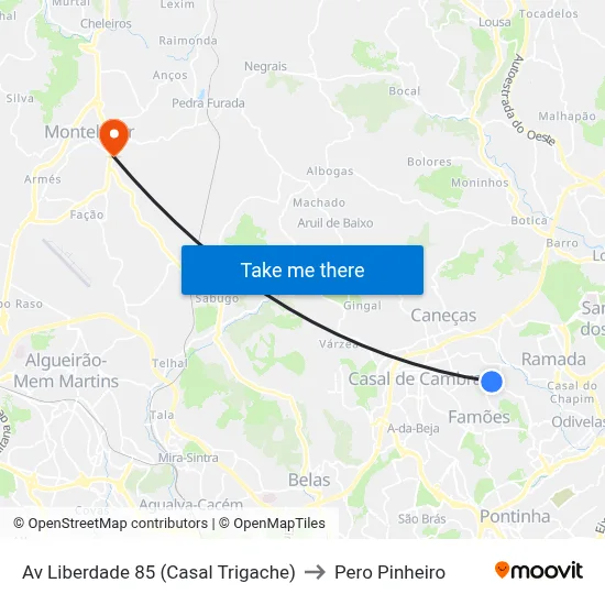 Av Liberdade 85 (Casal Trigache) to Pero Pinheiro map