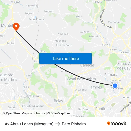 Av Abreu Lopes (Mesquita) to Pero Pinheiro map