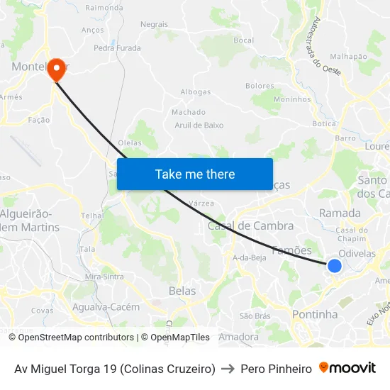 Av Miguel Torga 19 (Colinas Cruzeiro) to Pero Pinheiro map