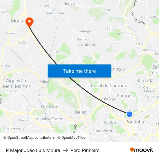 R Major João Luís Moura to Pero Pinheiro map