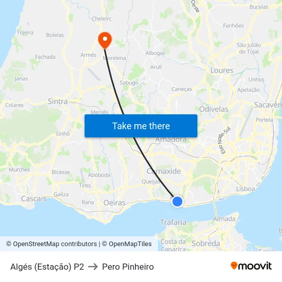 Algés (Estação) P2 to Pero Pinheiro map