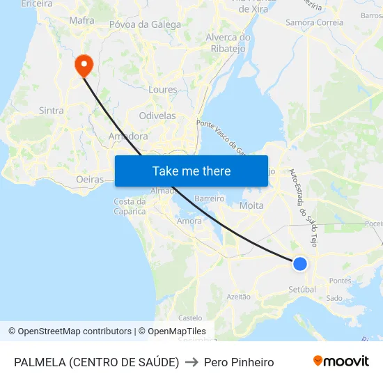 PALMELA (CENTRO DE SAÚDE) to Pero Pinheiro map