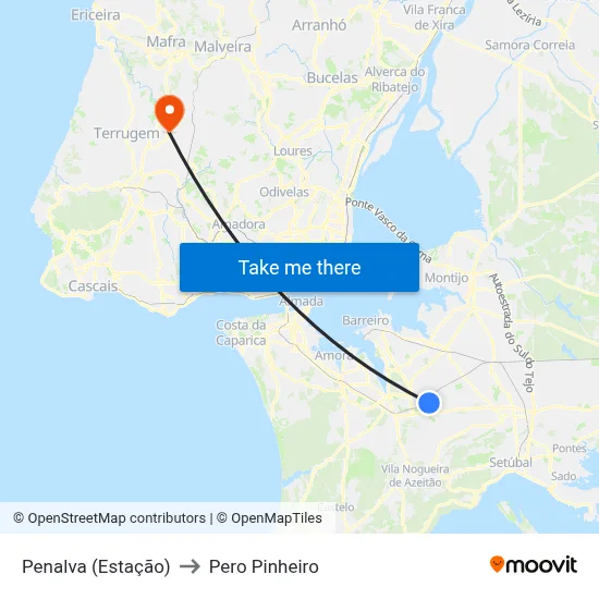 Penalva (Estação) to Pero Pinheiro map