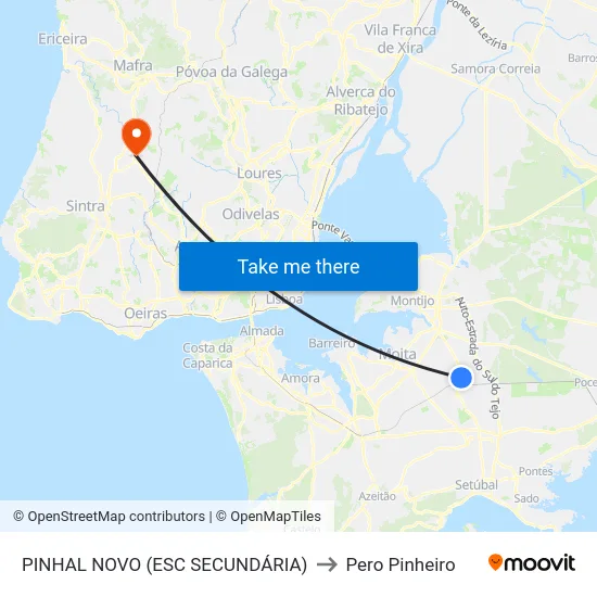 PINHAL NOVO (ESC SECUNDÁRIA) to Pero Pinheiro map