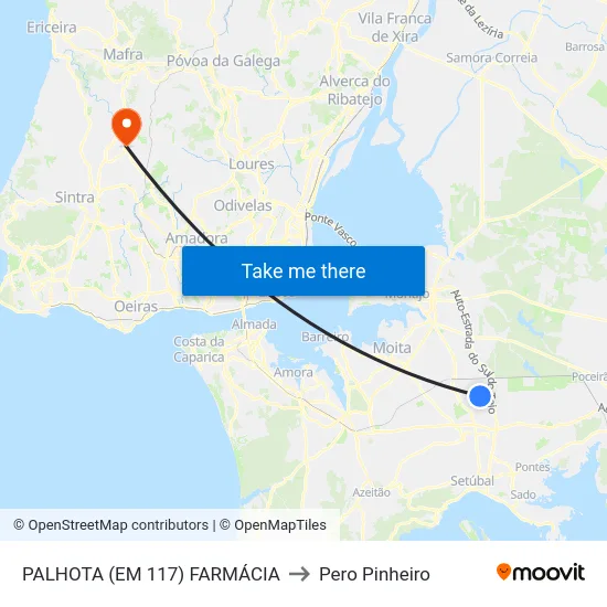PALHOTA (EM 117) FARMÁCIA to Pero Pinheiro map