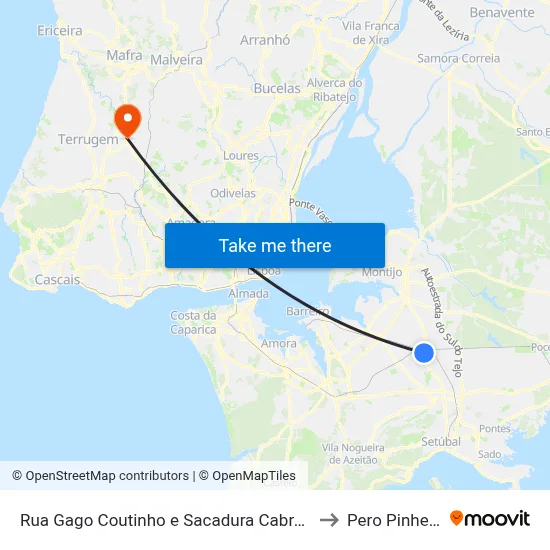 Rua Gago Coutinho e Sacadura Cabral 75 to Pero Pinheiro map