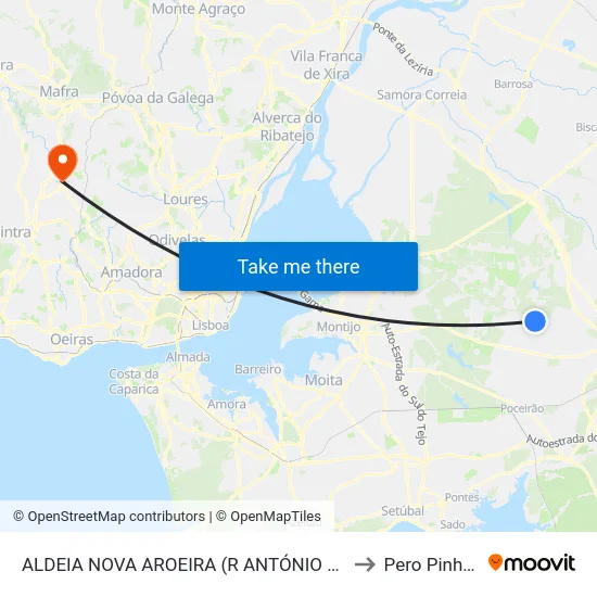 ALDEIA NOVA AROEIRA (R ANTÓNIO HORTA) to Pero Pinheiro map