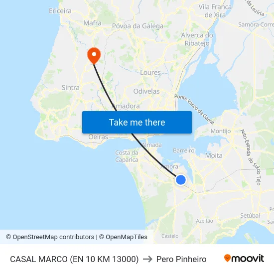 CASAL MARCO (EN 10 KM 13000) to Pero Pinheiro map