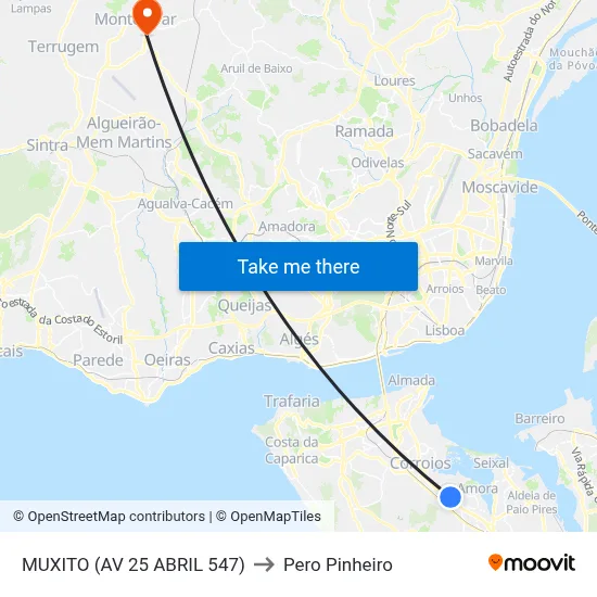 MUXITO (AV 25 ABRIL 547) to Pero Pinheiro map