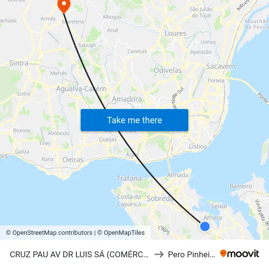 CRUZ PAU AV DR LUIS SÁ (COMÉRCIO) to Pero Pinheiro map