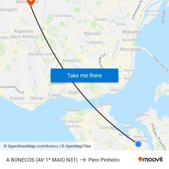 A BONECOS (AV 1º MAIO N31) to Pero Pinheiro map