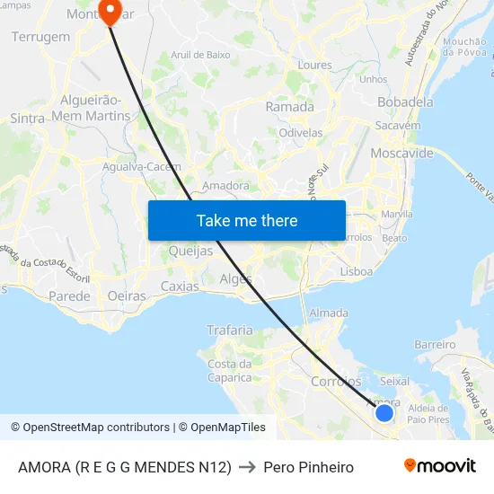 AMORA (R E G G MENDES N12) to Pero Pinheiro map