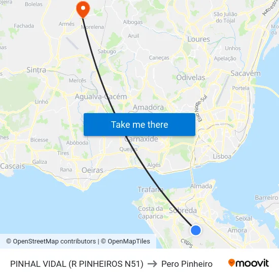 PINHAL VIDAL (R PINHEIROS N51) to Pero Pinheiro map