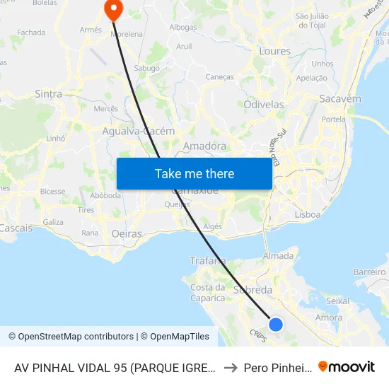 AV PINHAL VIDAL 95 (PARQUE IGREJA) to Pero Pinheiro map