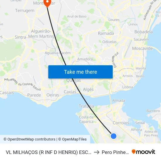 VL MILHAÇOS (R INF D HENRIQ) ESCOLA to Pero Pinheiro map