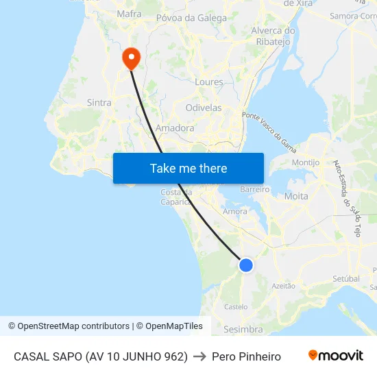 CASAL SAPO (AV 10 JUNHO 962) to Pero Pinheiro map