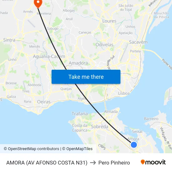 AMORA (AV AFONSO COSTA N31) to Pero Pinheiro map