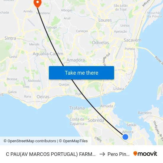 C PAU(AV MARCOS PORTUGAL) FARM/EXTERNATO to Pero Pinheiro map