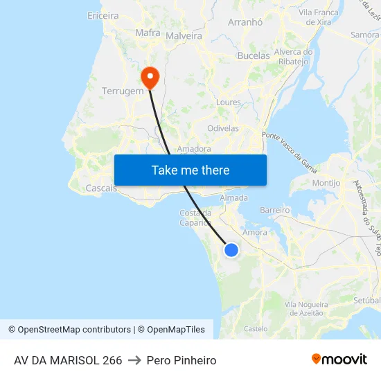 AV DA MARISOL 266 to Pero Pinheiro map