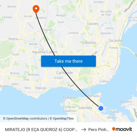 MIRATEJO (R EÇA QUEIROZ 6) COOPERATIVA to Pero Pinheiro map