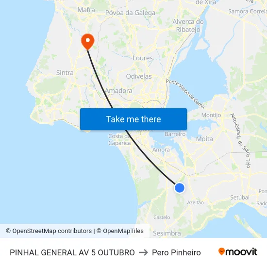 PINHAL GENERAL AV 5 OUTUBRO to Pero Pinheiro map