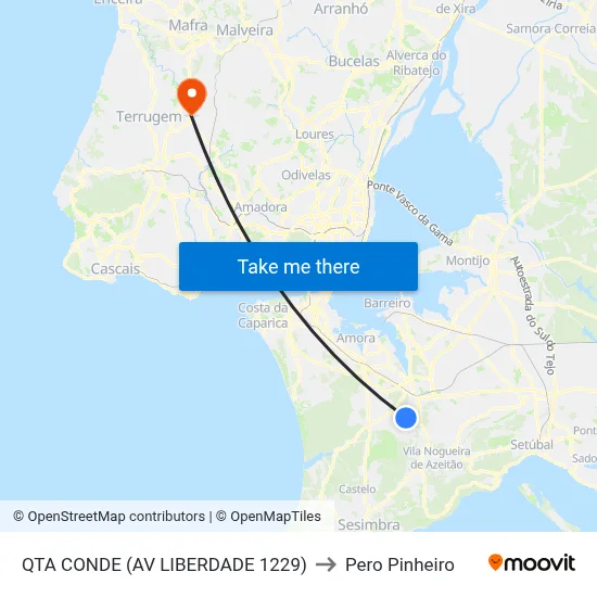 QTA CONDE (AV LIBERDADE 1229) to Pero Pinheiro map