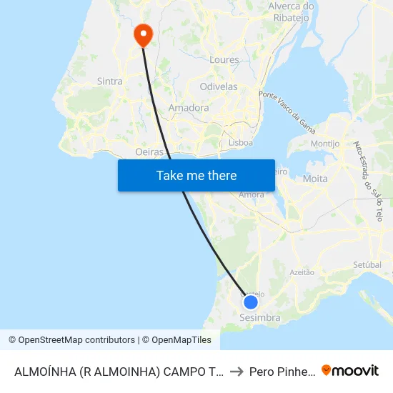 ALMOÍNHA (R ALMOINHA) CAMPO TÉNIS to Pero Pinheiro map