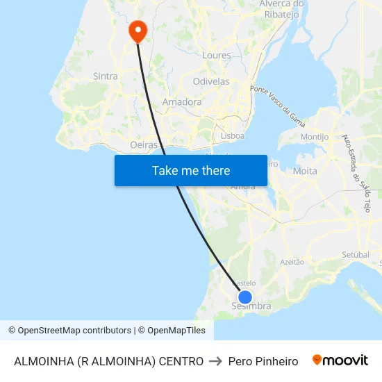 ALMOINHA (R ALMOINHA) CENTRO to Pero Pinheiro map