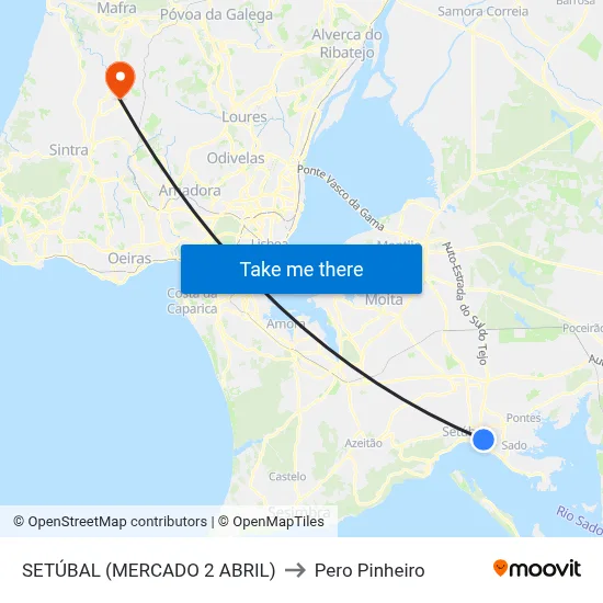 SETÚBAL (MERCADO 2 ABRIL) to Pero Pinheiro map