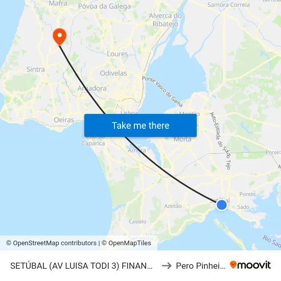SETÚBAL (AV LUISA TODI 3) FINANÇAS to Pero Pinheiro map