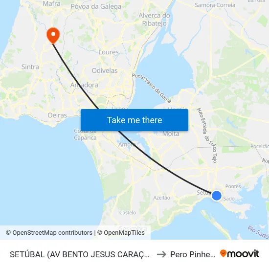 SETÚBAL (AV BENTO JESUS CARAÇA 22) to Pero Pinheiro map