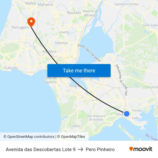 Avenida das Descobertas Lote 9 to Pero Pinheiro map