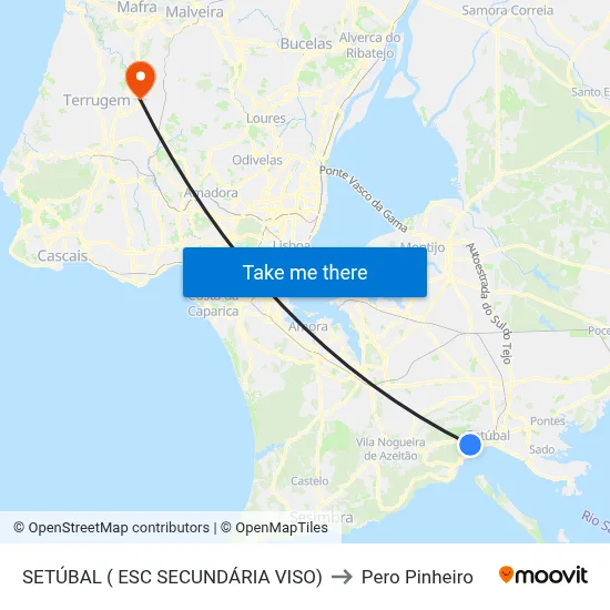 SETÚBAL ( ESC SECUNDÁRIA VISO) to Pero Pinheiro map