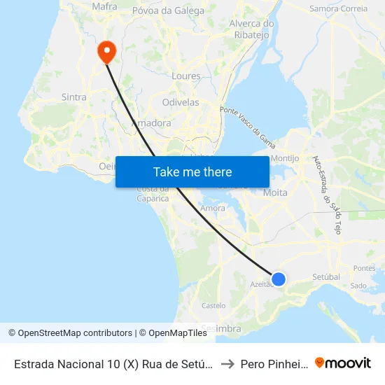 Estrada Nacional 10 (X) Rua de Setúbal to Pero Pinheiro map